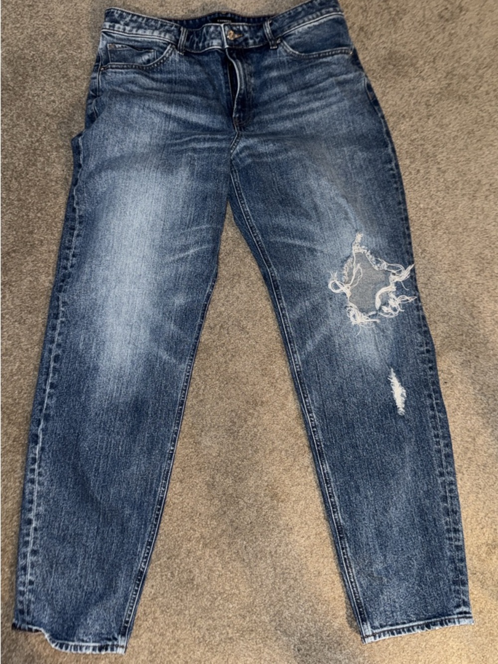 Express Women's Distressed Dark Blue Boyfriend Jeans